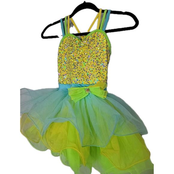 Girl’s Dance Costume, Weissman Costumes, TuTu Yellow BLUE Sequins SZ MC Medium - Picture 2 of 7
